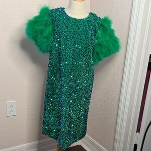 Lola + The Boys Emerald Sequin Kids Holiday dress 14